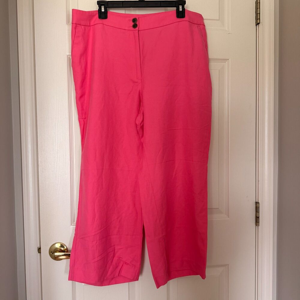 Talbots Greenwich Pant Pink Wide Leg Linen Blend Pants Plus Petite 16WP Pockets